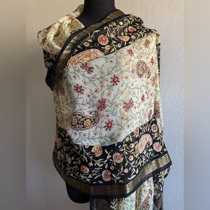 Floral Embroidered Shawl with Black Border